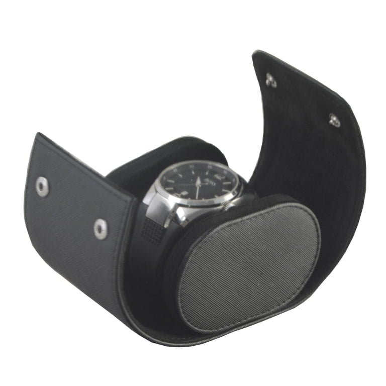 Crossed Grain Black 1 Slot Watch Roll