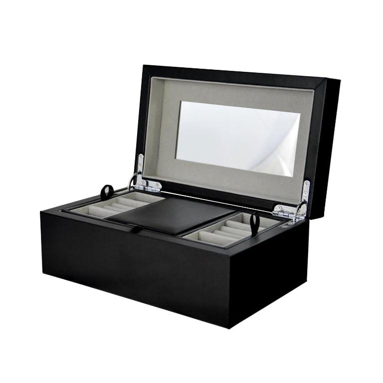 Black PU Leather Two Layers Jewelry Box