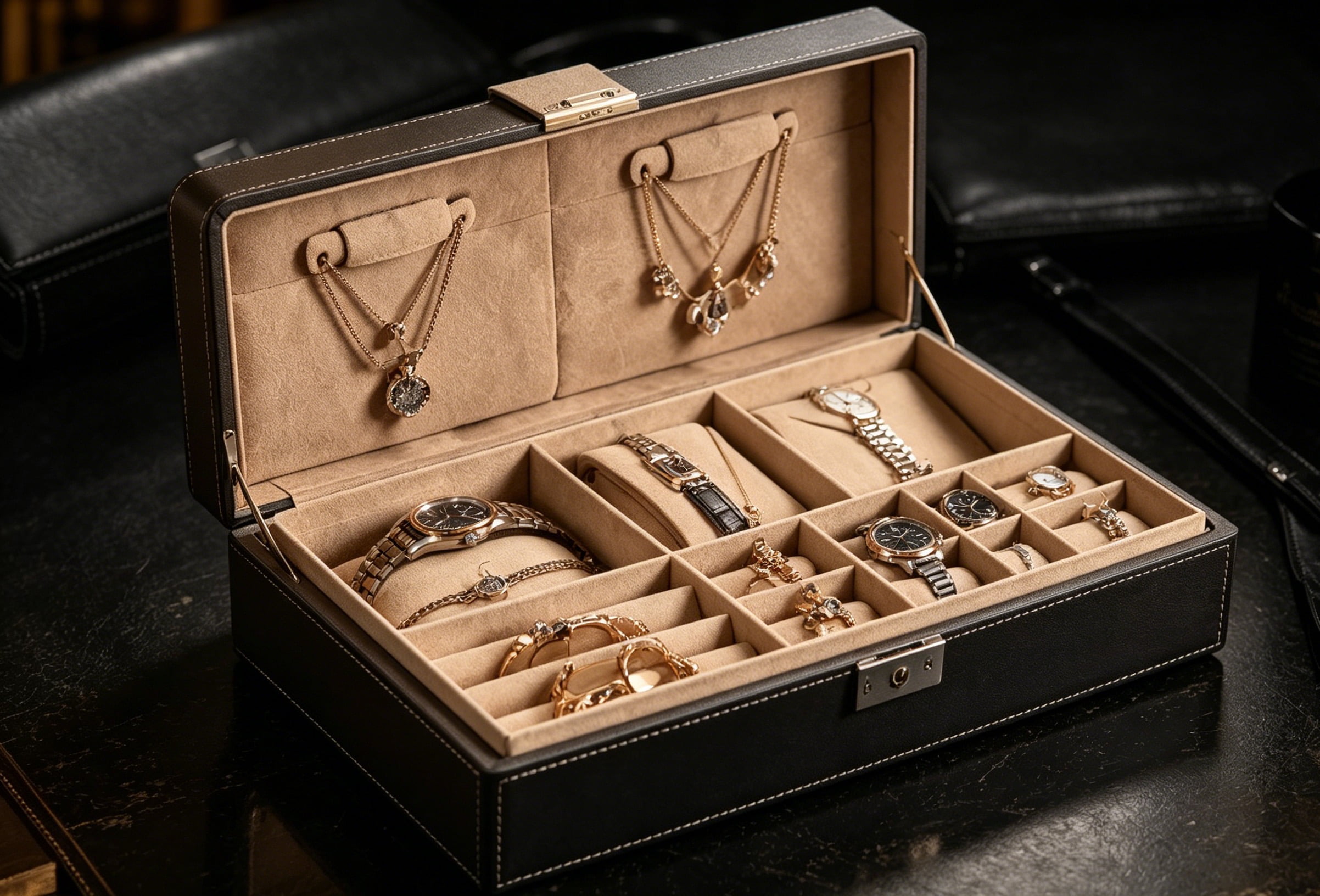 Jewelry Case -- elegant multi-compartment jewelry storage