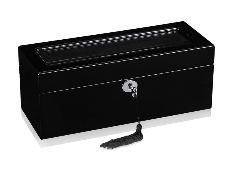 Black High Gloss 5 Watch Case with Secret Cabinet