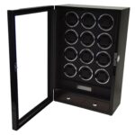 Black 12 Slots Touch Screen Watch Winder with LED Light and Fingerprint Lock