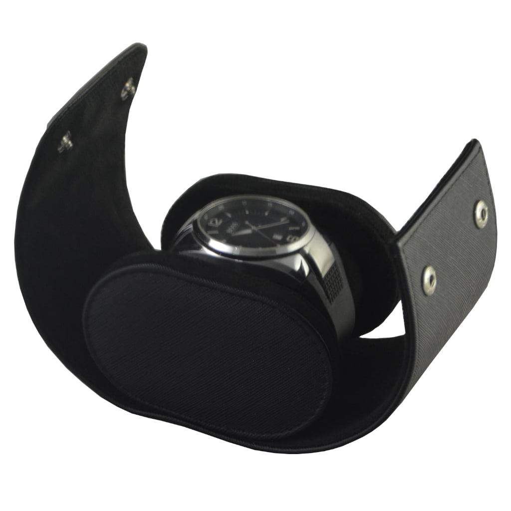 Crossed Grain Black 1 Slot Watch Roll