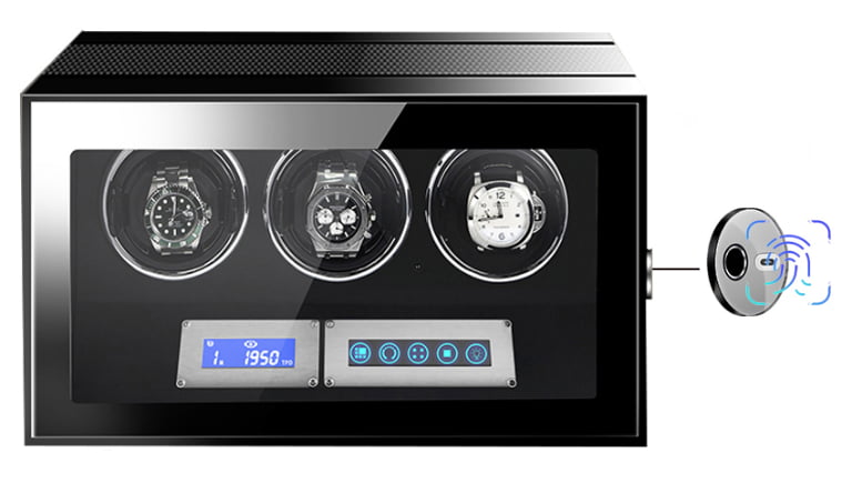 Black 3 Slots Touch Screen Watch Winder with Fingerprint Lock