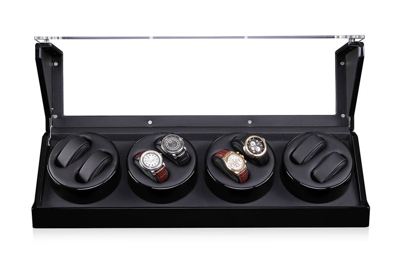 Black Quad Watch Winder 8+0 with Transparent Window