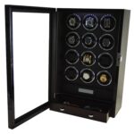 Black 12 Slots Touch Screen Watch Winder with LED Light and Fingerprint Lock