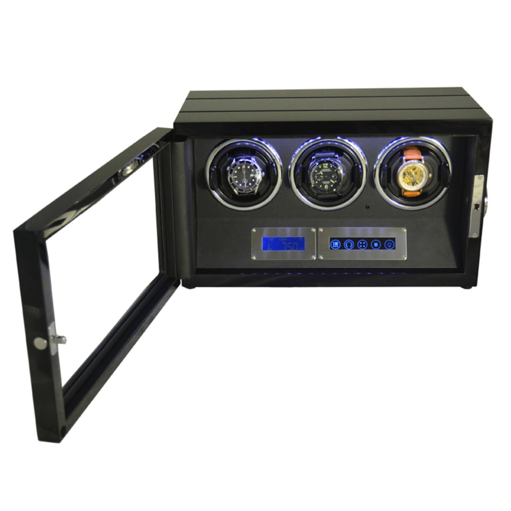 Black 3 Slots Touch Screen Watch Winder with Fingerprint Lock