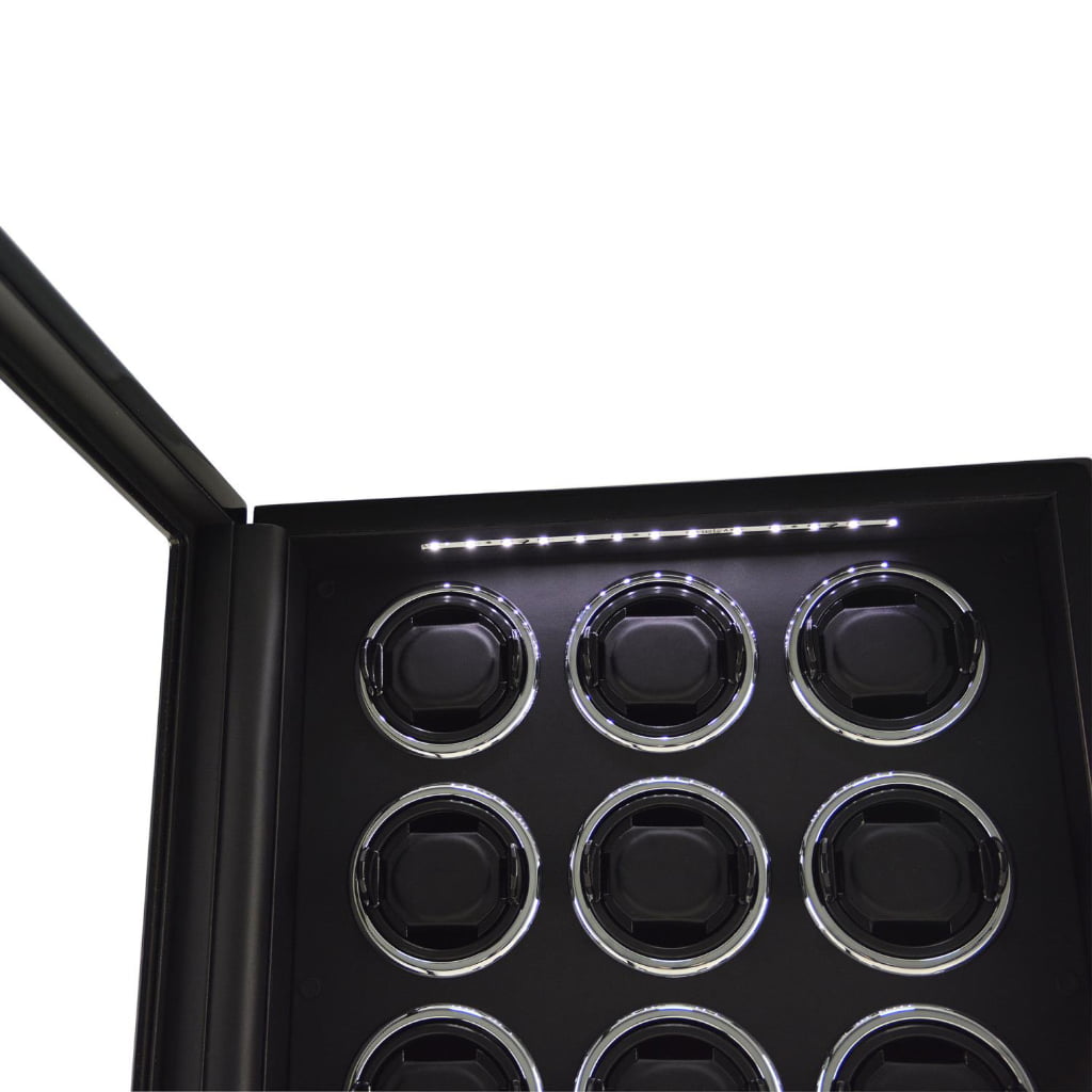 Black 12 Slots Touch Screen Watch Winder with LED Light and Fingerprint Lock