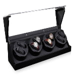 Black Quad Watch Winder 8+0 with Transparent Window