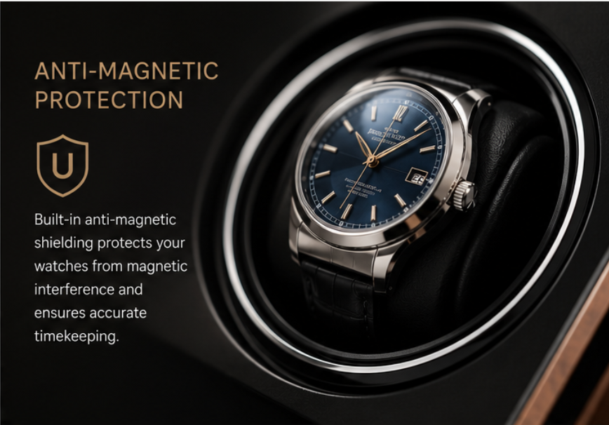 Watch Winder Risks A diagram showing the potential magnetic field around a low-quality watch winder motor