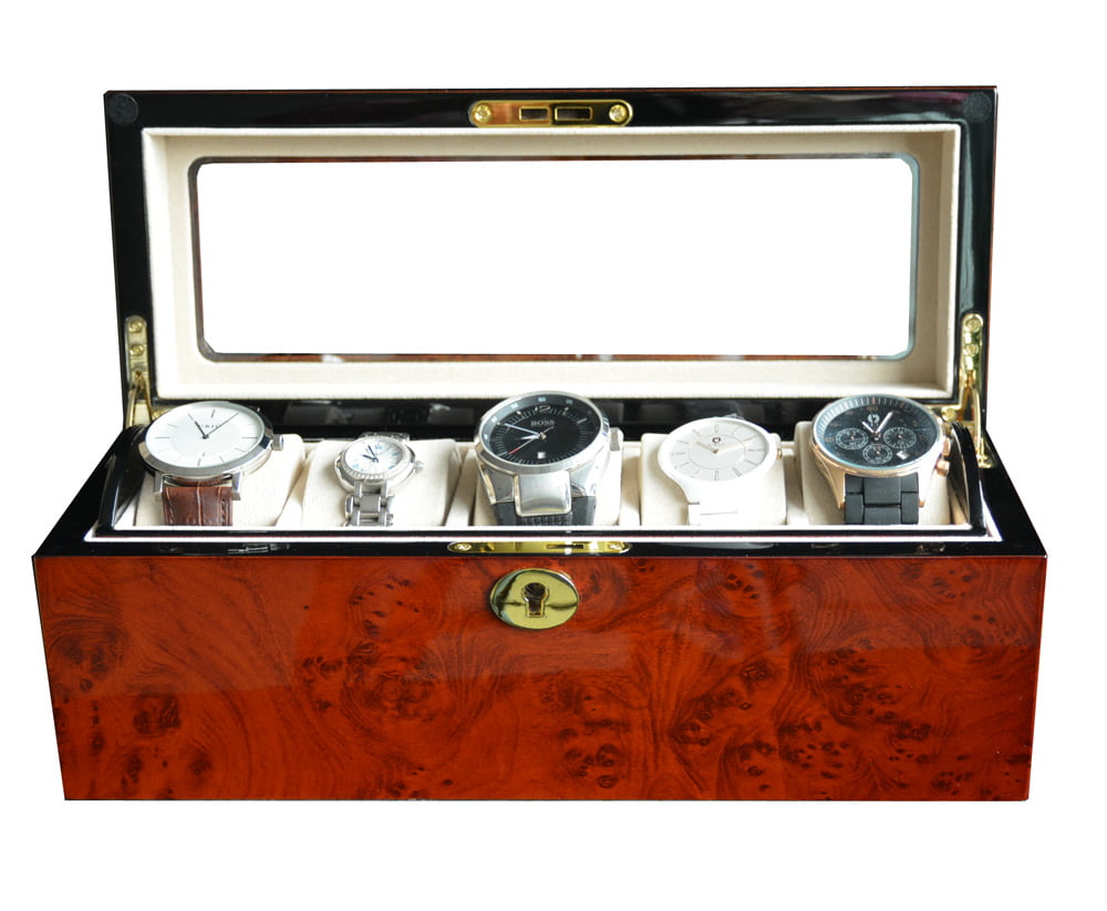 Camphor Wood Grain 5 Watch Case with Secret Cabinet