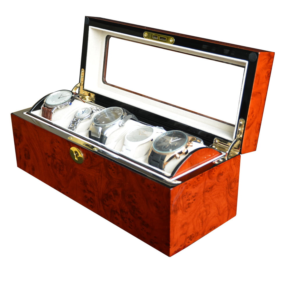 Removable Tray Camphor 5 Slots Watch Case
