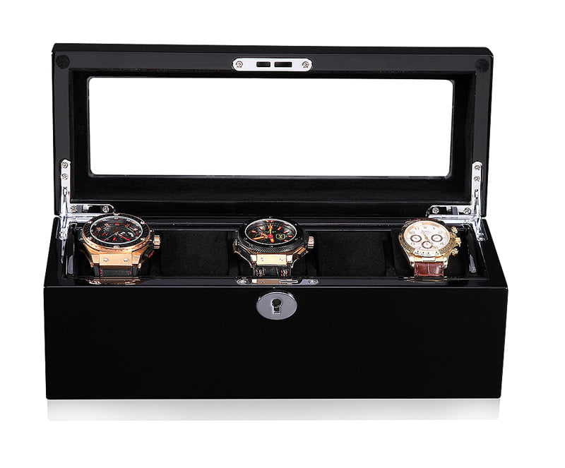 Removable Tray Black 5 Slots Watch Case