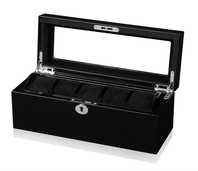 Removable Tray Black 5 Slots Watch Case