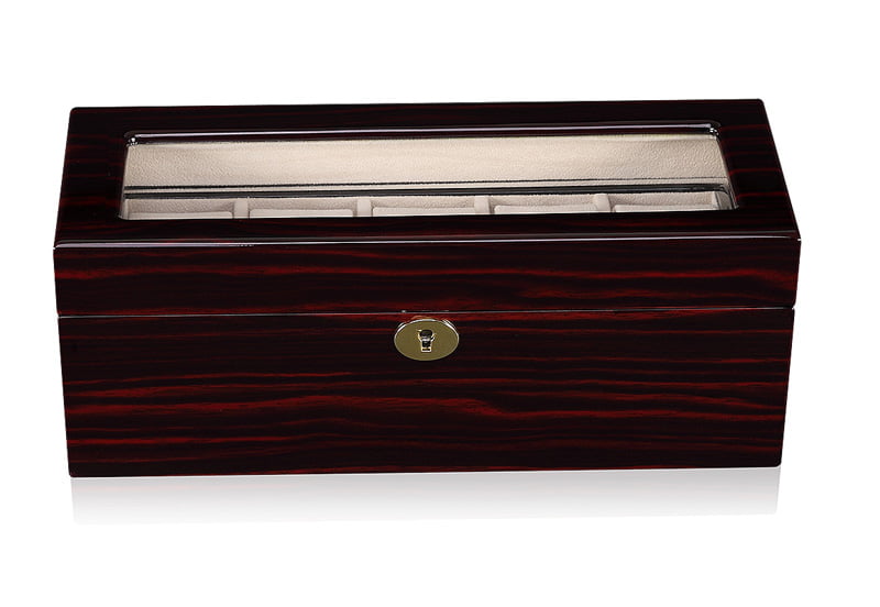 Ebony Wood Grain 5 Watch Case with Secret Cabinet
