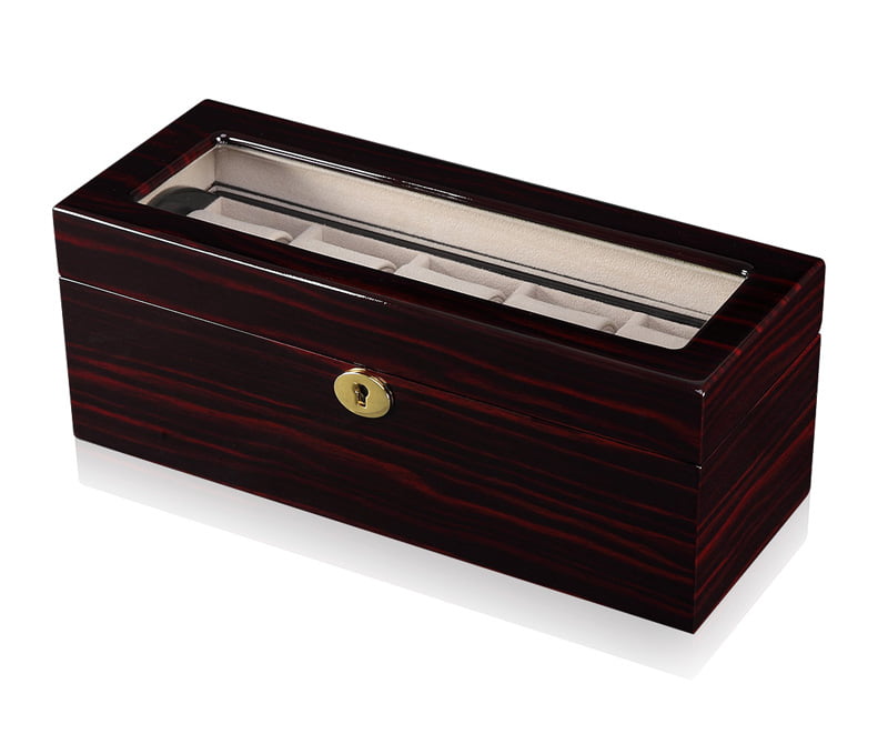 Removable Tray Ebony 5 Slots Watch Case