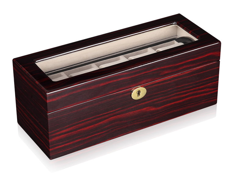 Ebony Wood Grain 5 Watch Case with Secret Cabinet