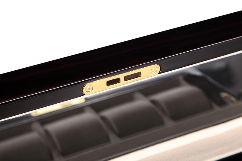 Ebony Wood Grain 5 Watch Case with Secret Cabinet