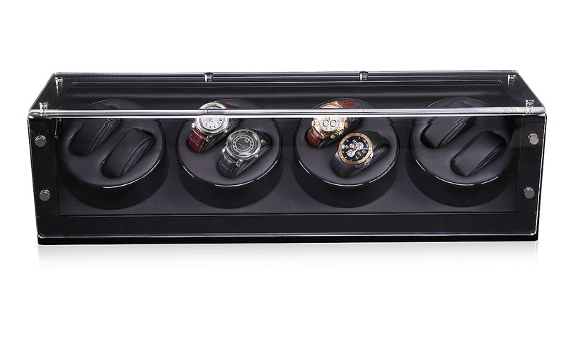 Black Quad Watch Winder 8+0 with Transparent Window