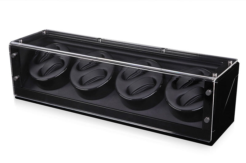 Black Quad Watch Winder 8+0 with Transparent Window