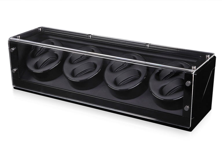 Black Quad Watch Winder 8+0 with Transparent Window