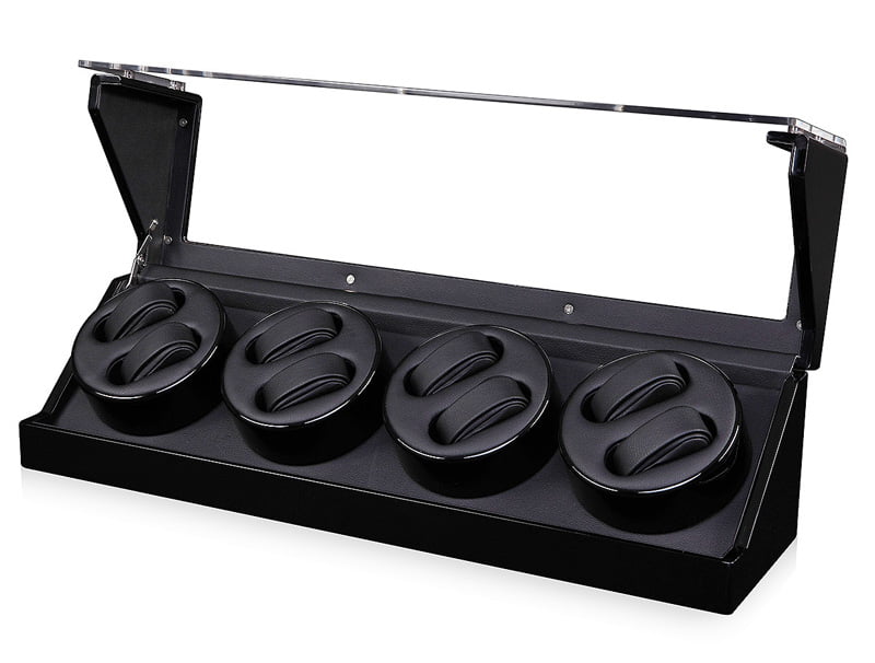 Black Quad Watch Winder 8+0 with Transparent Window