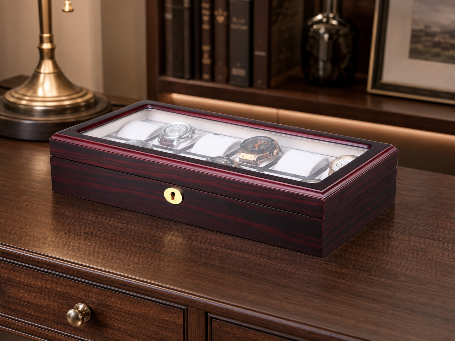 12-Slot Wood-Grain Watch Case GC02-TZ-12W