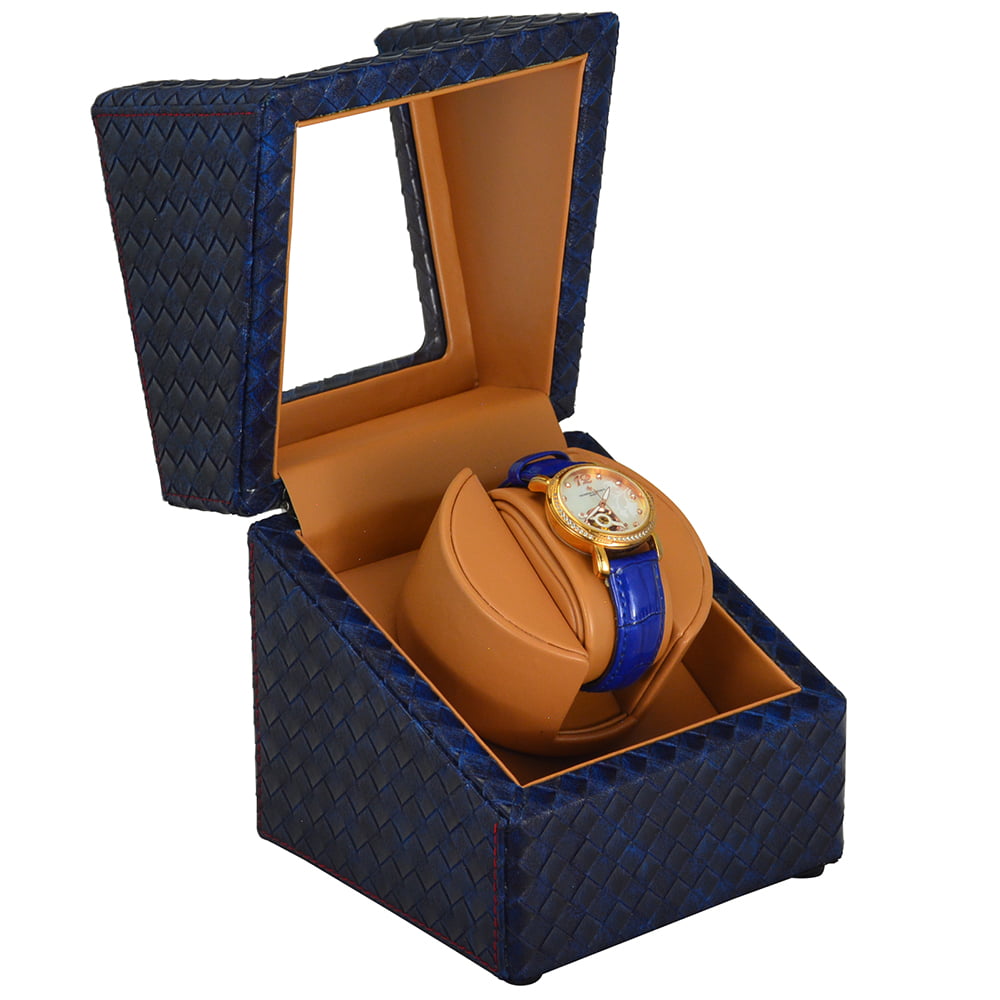 Single Watch Winder with Woven PU Leather Finish