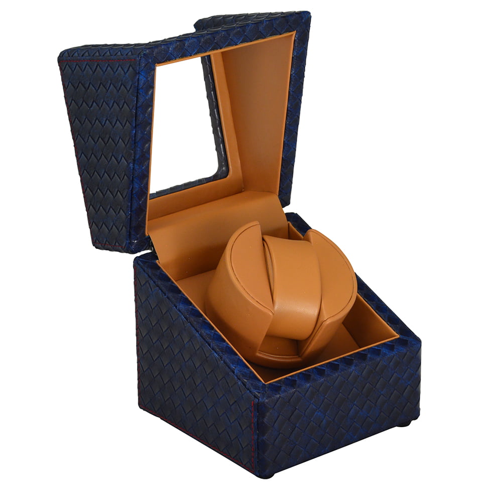 Single Watch Winder with Woven PU Leather Finish