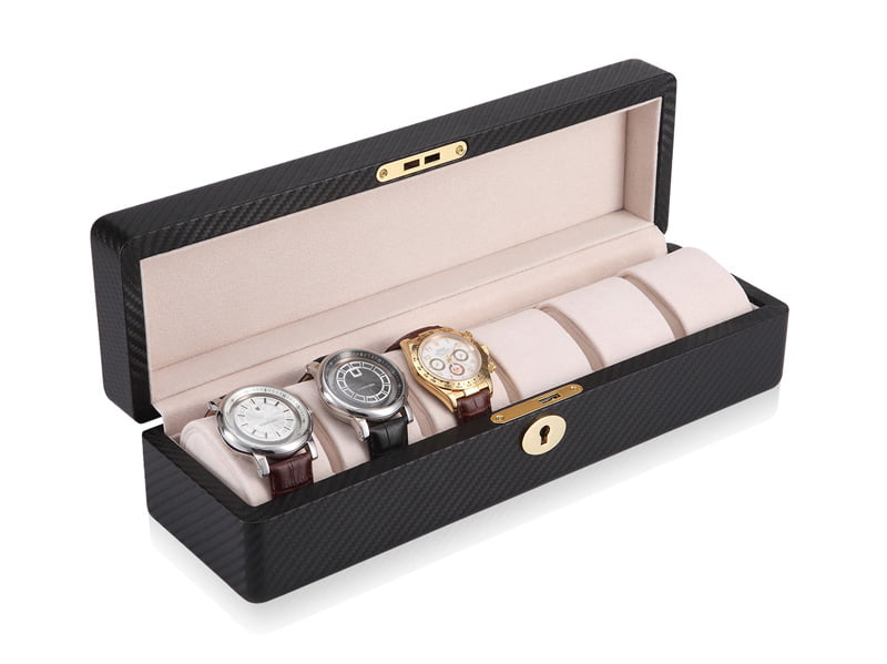 Carbon Fiber 6 Slots Watch Case with Velvet Interior