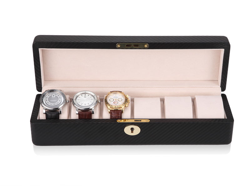 Carbon Fiber 6 Slots Watch Case with Velvet Interior