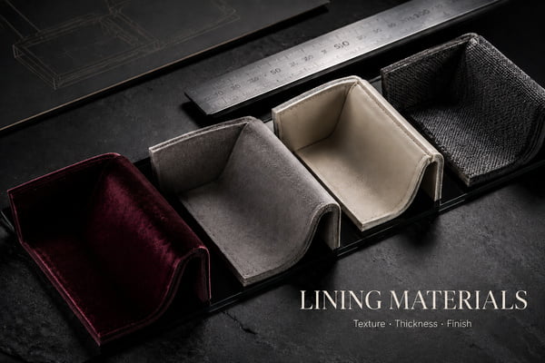 Comparison of velvet, microfiber, PU leather and woven jewelry box lining materials