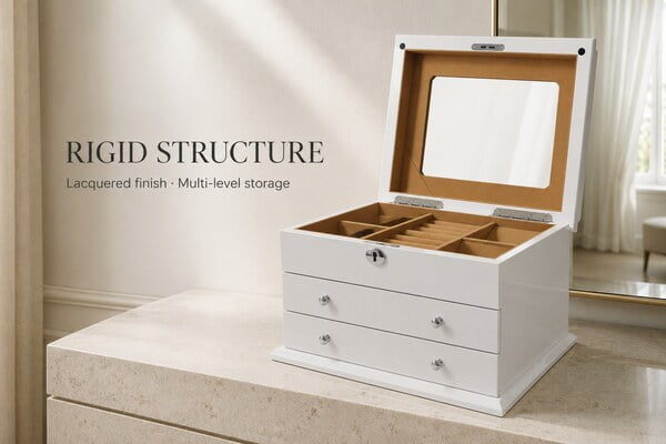 High Glossy White Jewelry Collection Box with Drawers and Mirror