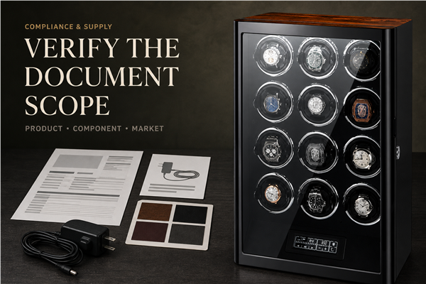 Twelve-position watch winder with power adapter and separate product, component and material documents