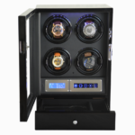 Black four watch winder rear panel with power connection and control switches