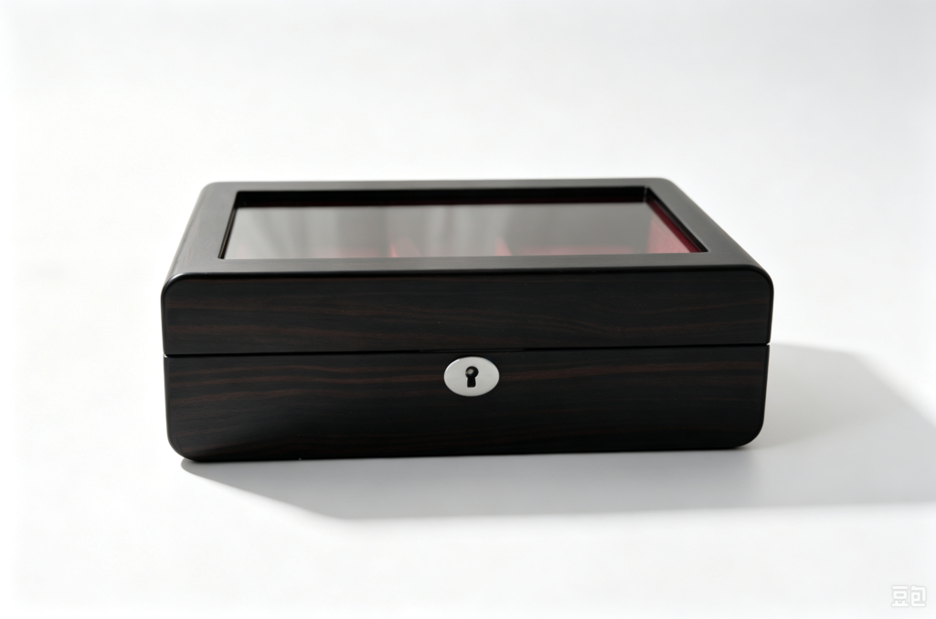 High Glossy Ebony Grain Spliced Carbon Fiber 10 Watch Case with Burgundy Velvet Interior