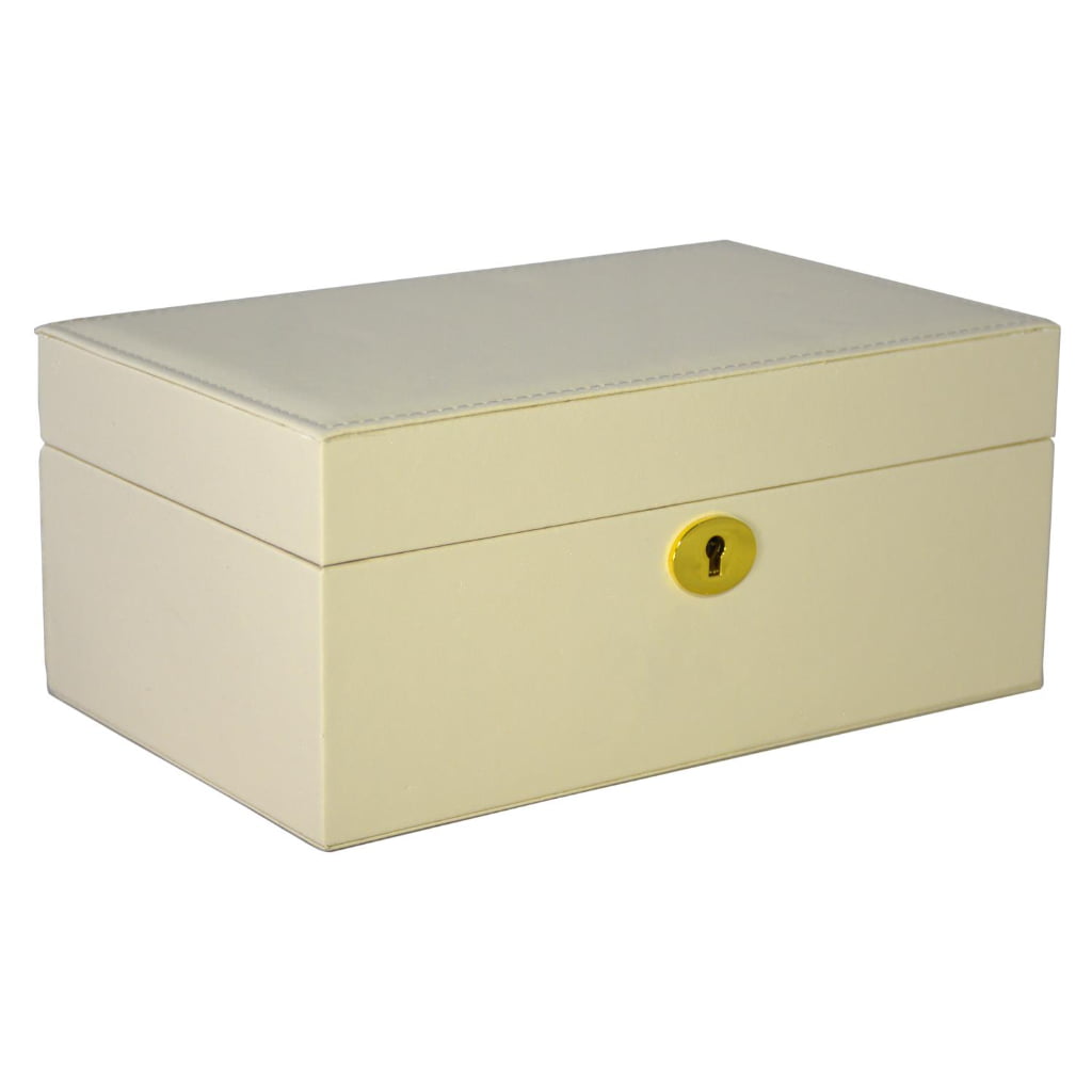 Yellow PU Leather Jewelry Organizer Box with Secret Cabinet