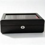 High Glossy Ebony Grain Spliced Carbon Fiber 10 Watch Case with Burgundy Velvet Interior