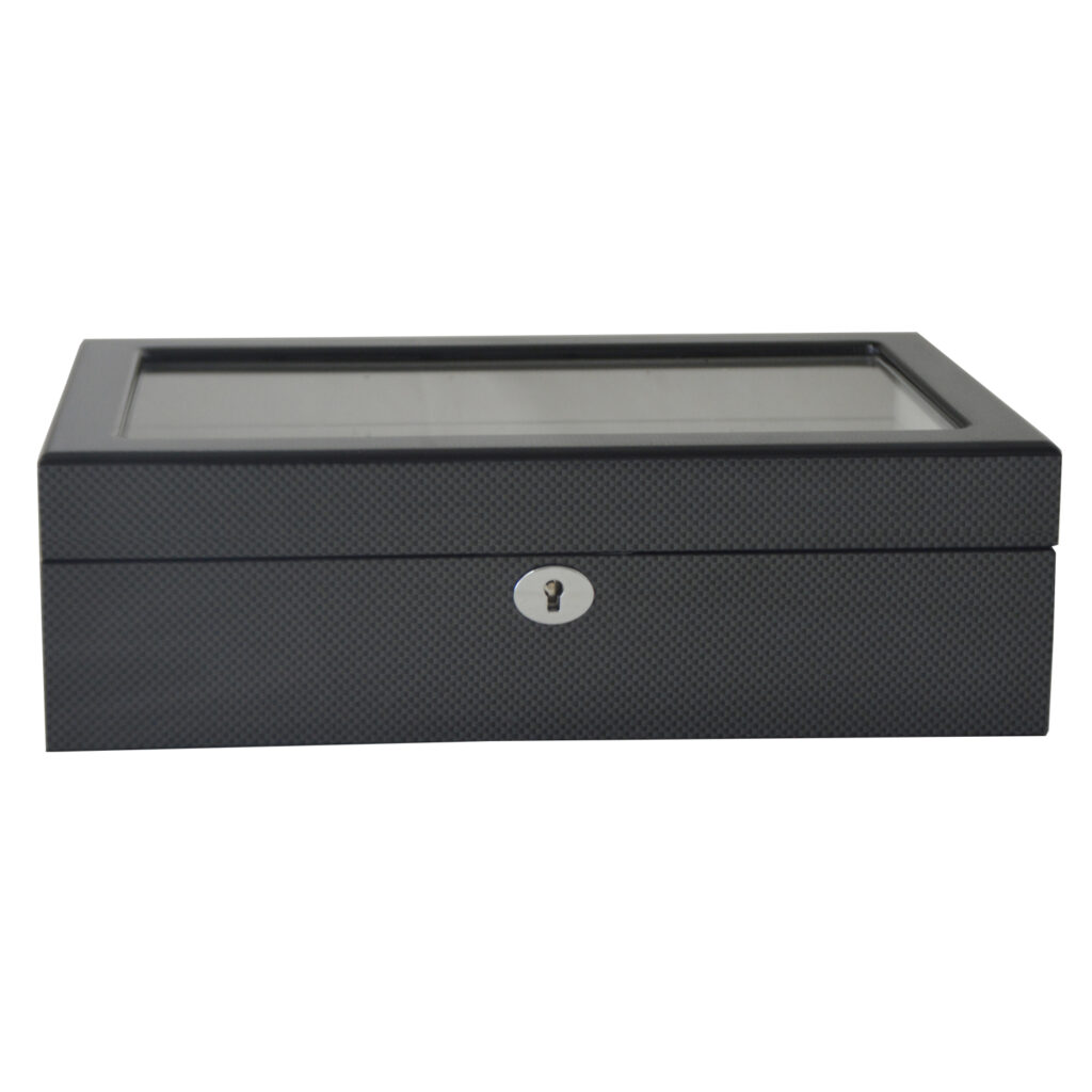 High Glossy Carbon Fiber 10 Watch Case with Tempered Glass Display