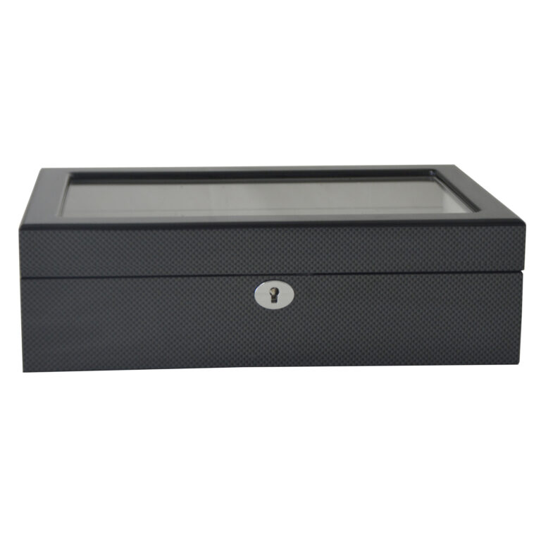 High Glossy Carbon Fiber 10 Watch Case with Tempered Glass Display