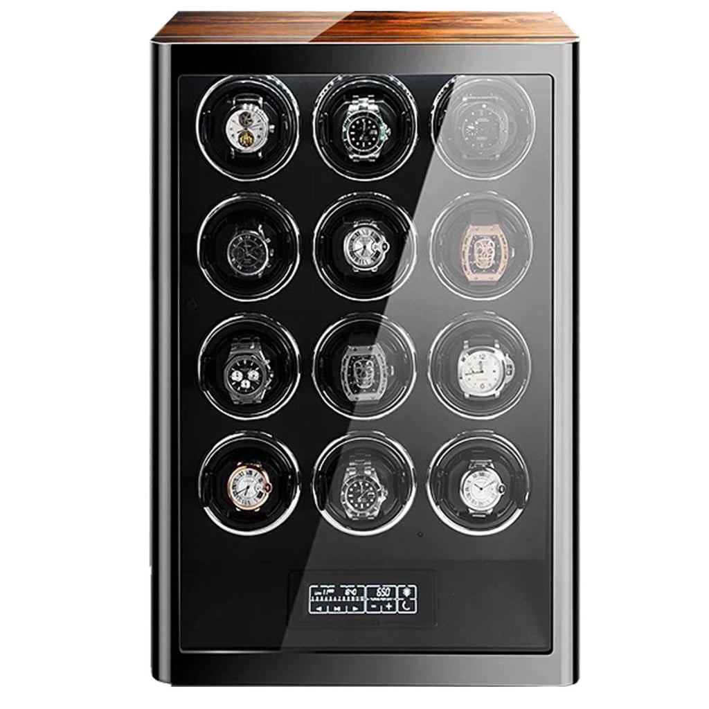 Zebra Wood Grain 12 Watch Winder with Touchscreen Control