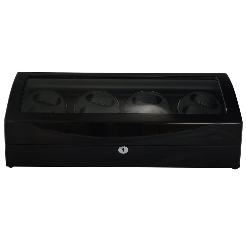 Black 8 watch winder with high-gloss exterior, tempered glass window and front hardware lock