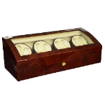 8 watch winder with high-gloss wood finish, beige cushions and tempered glass window