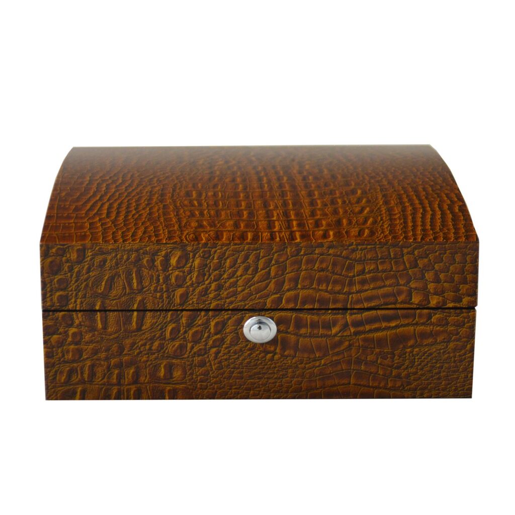 High Glossy Crocodile Grain Brown 6 Watch Case with Velvet Interior