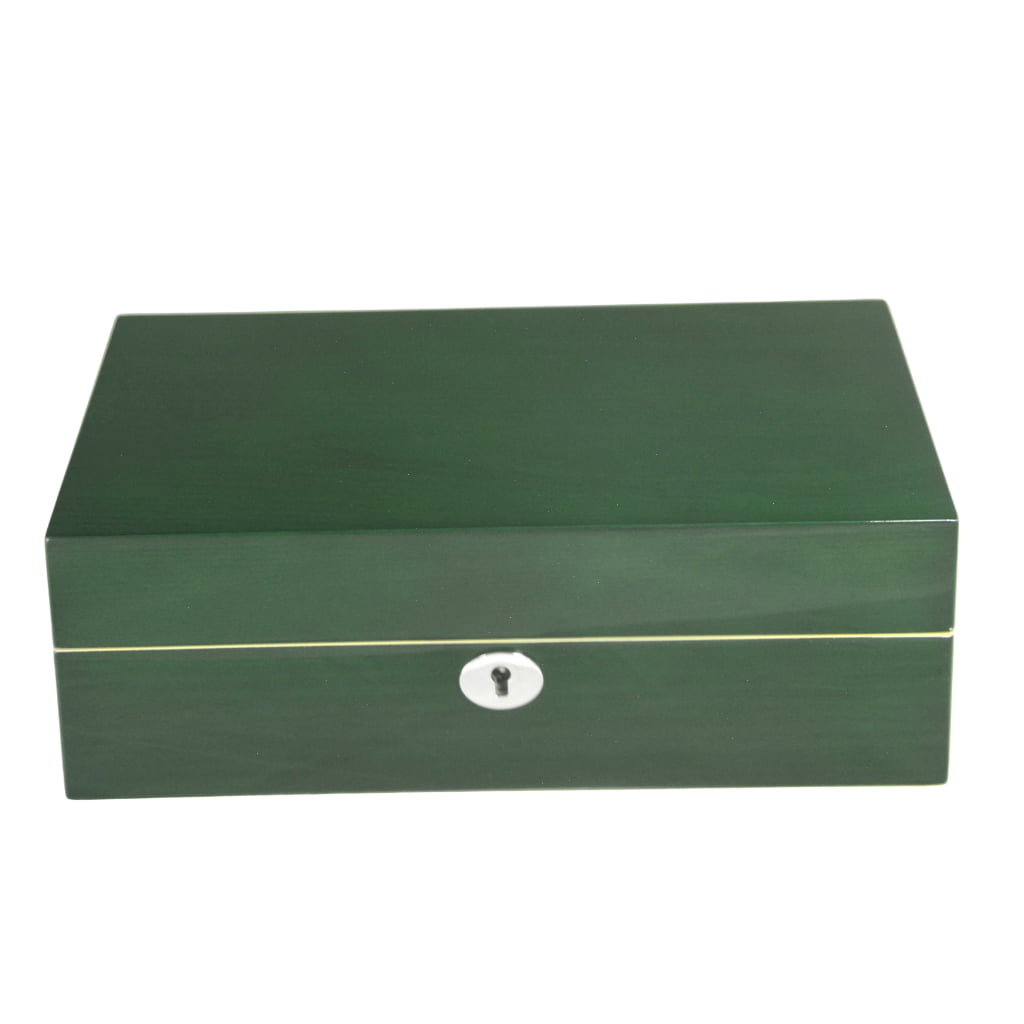 High Glossy Green Oak Grain 10 Watch Case with Ivory Velvet Interior