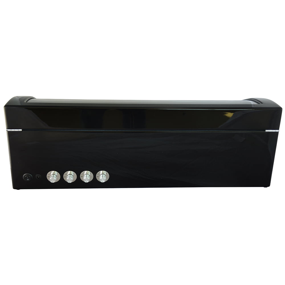 Black 8 watch winder rear panel with power connection and four knob controls