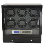 Black high-gloss six watch winder with tempered glass display window and touchscreen controls