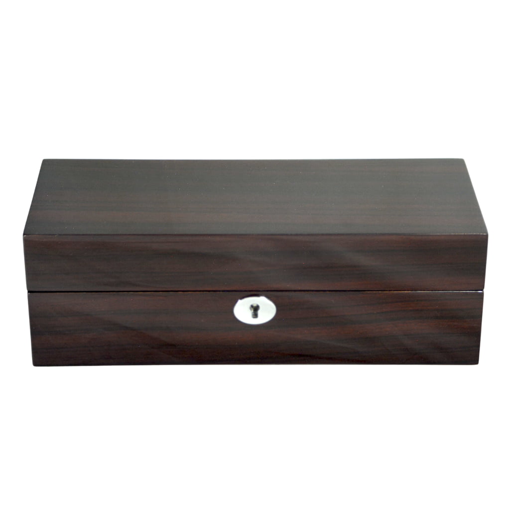 High Glossy Macassar Ebony Grain 5 Watch Case with Burgundy Velvet Interior