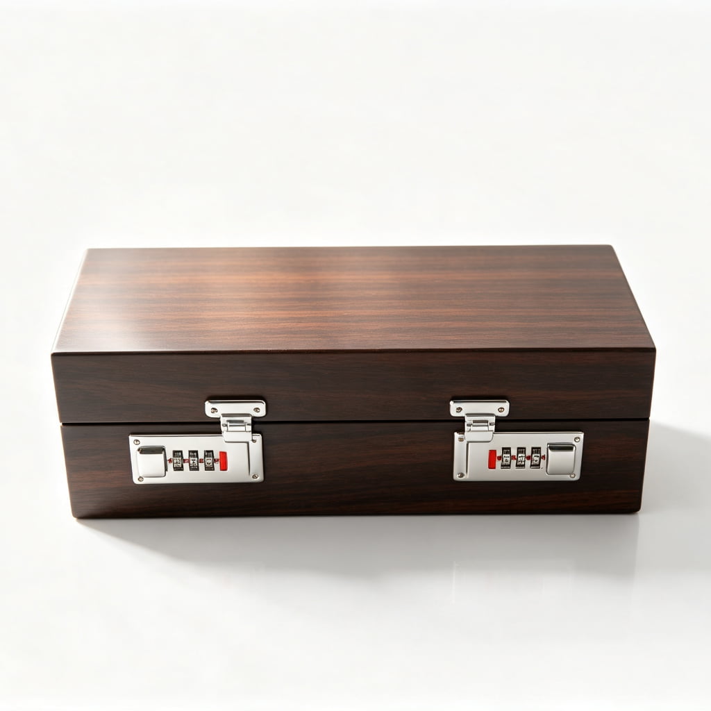 High Glossy Macassar Ebony Grain 5 Watch Case with Blue Velvet Interior and Combination Lock