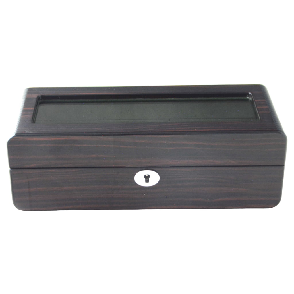 High Glossy Ebony Grain Spliced Carbon Fiber 5 Watch Case with Tempered Glass Display