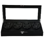 Open black 8 watch winder with four dual-watch winding modules and tempered glass lid